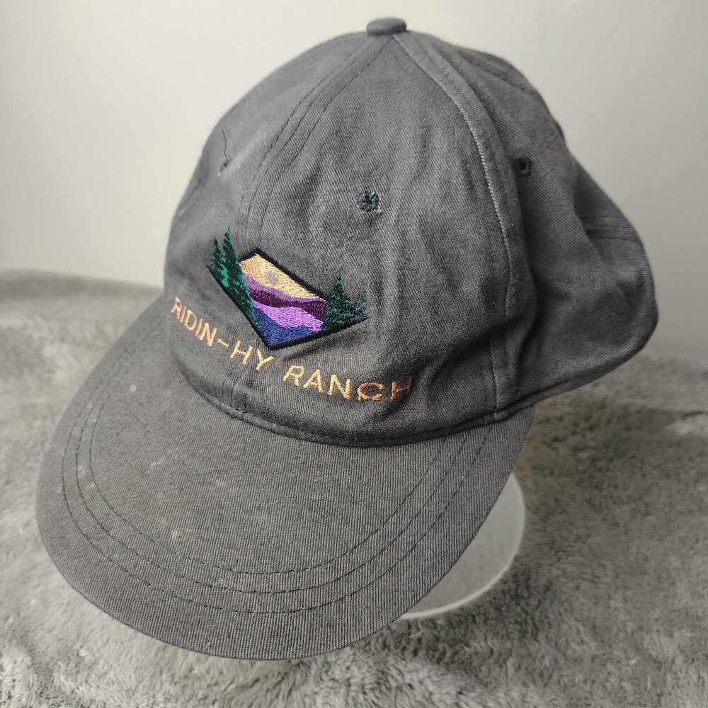 Vintage RIDIN-HY RANCH Hat Strapback Adjustable Gray Embroidered Lake George NY